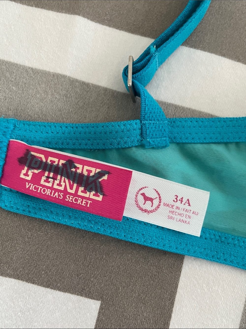 PINK Victoria's Secret Turquoise & Black Zebra Molded Push-up T-Shirt Bra - Picture 8 of 16
